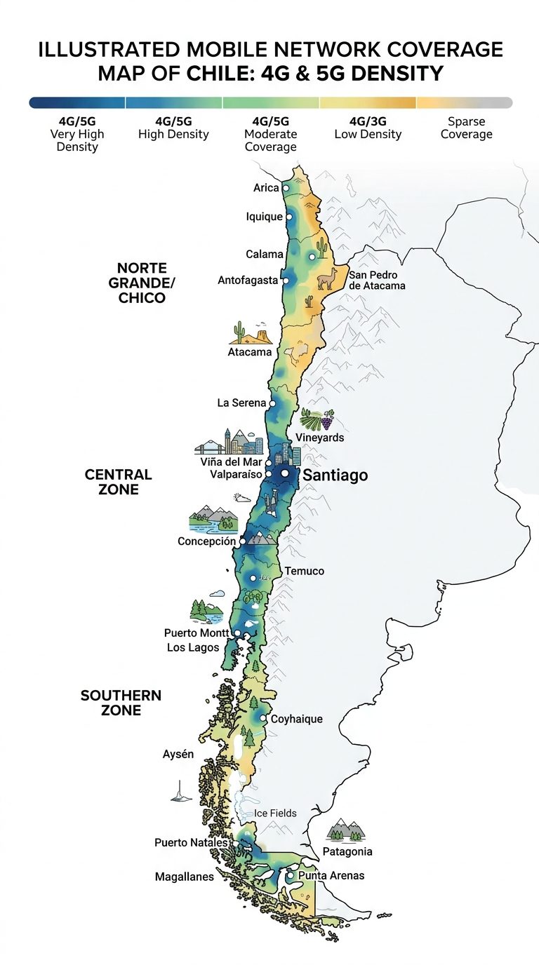 Mapa de cobertura móvil en Chile